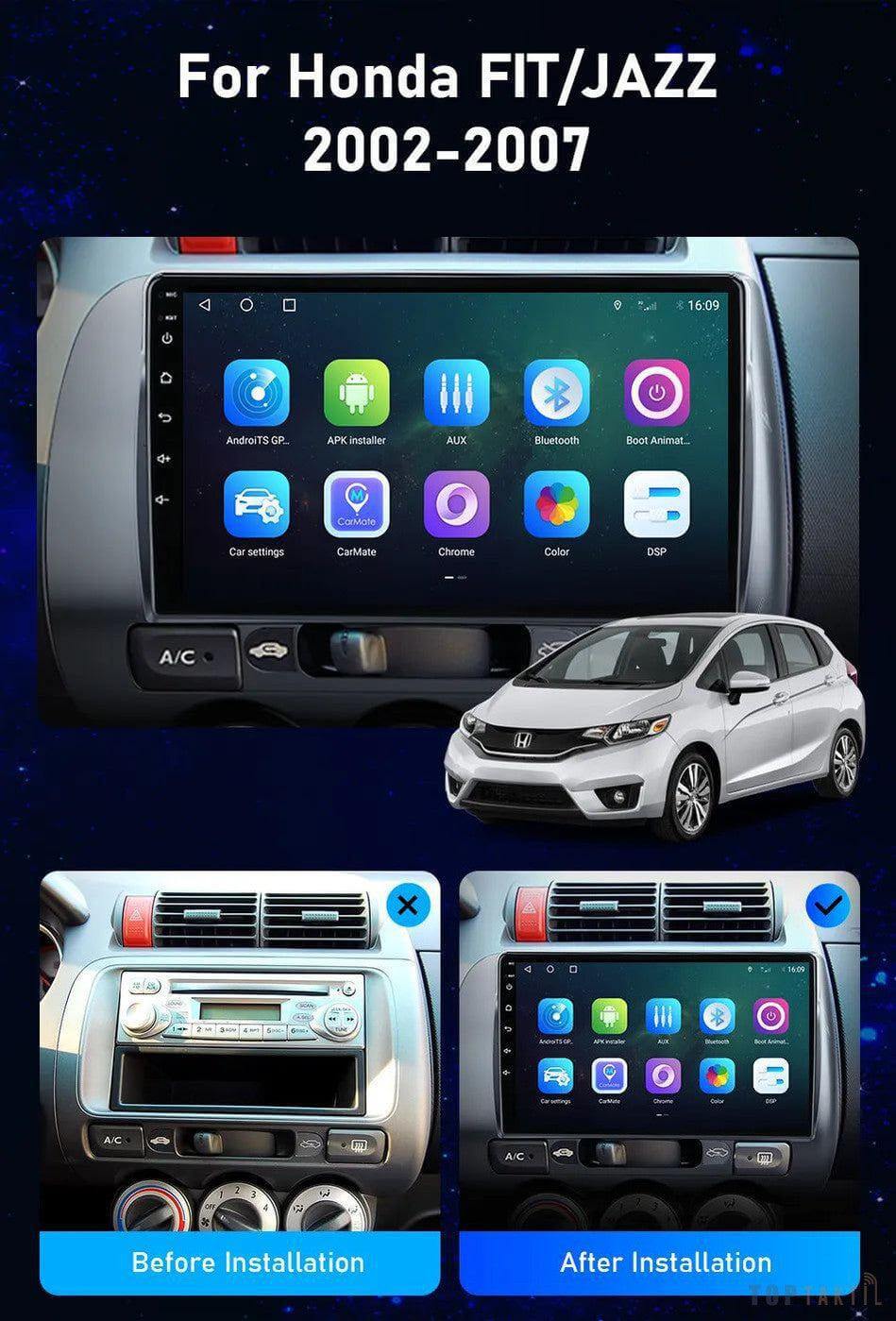 AUTORADIO HONDA JAZZ 2002 FIT 6g-128 ANDROID 13