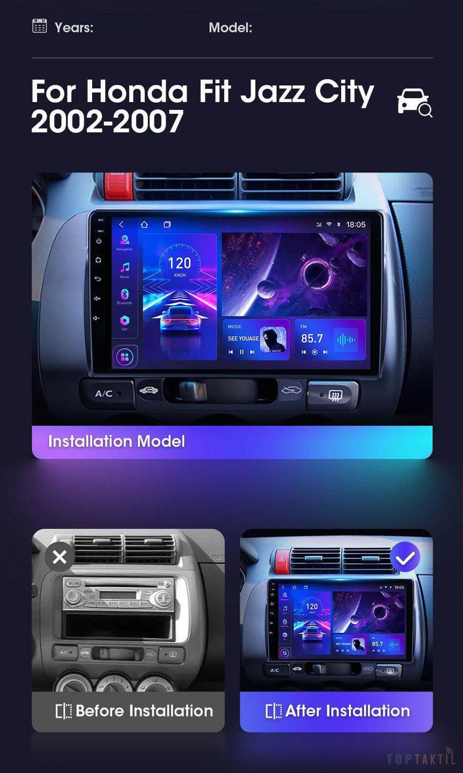 AUTORADIO HONDA JAZZ 2002 FIT 6g-128 ANDROID 13