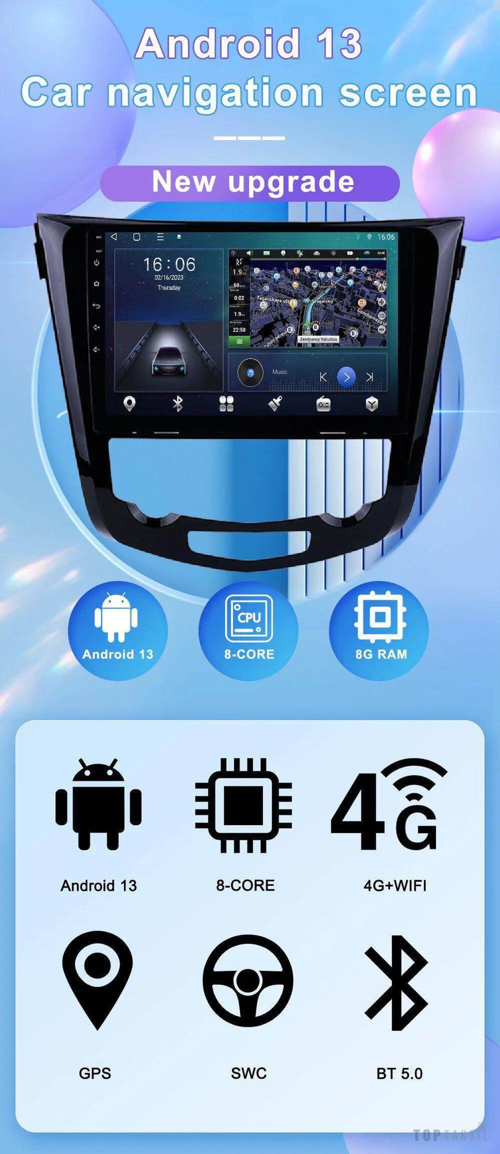 AUTORADIO pour Nissan Qashqai X-TRAIL 6G-128 ANDROID13 DOUBLE ENREGISTREMENT