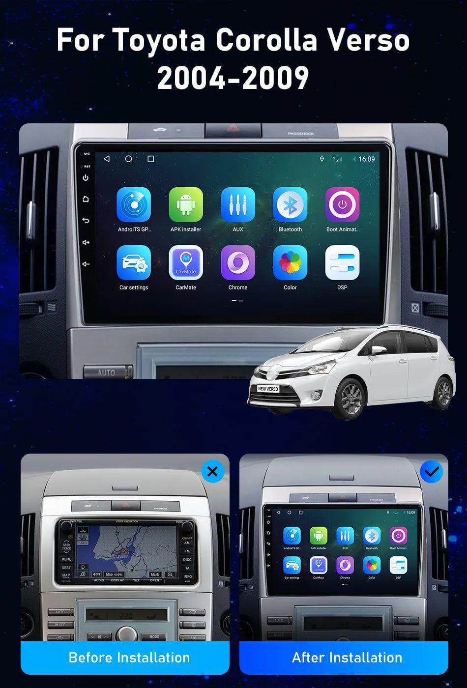 Poste Android12//2G-32//TOYOTA Corolla Verso 2006/Carplay-Android Auto